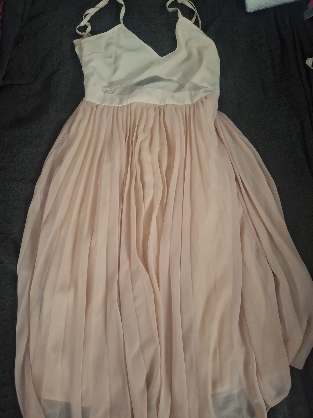 ASOS Cream and Light Pink Chiffon Pleated Spaghetti Strap Dress